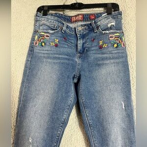 Lucky Brand Ava Embroidered Skinny Blue Jeans with Colorful Embroidery